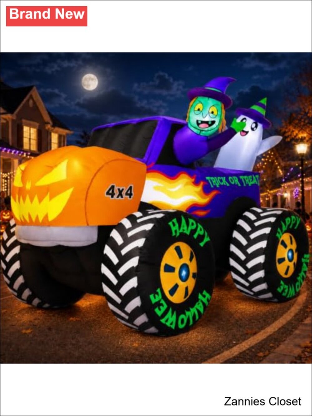 👻 8FT Giant Inflatable Halloween Monster Truck Pumpkin Blow Up Yard Decoration